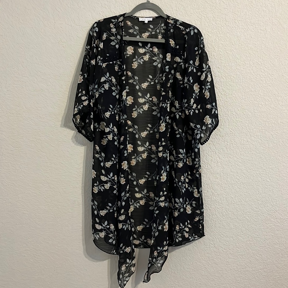 Black floral sheer duster